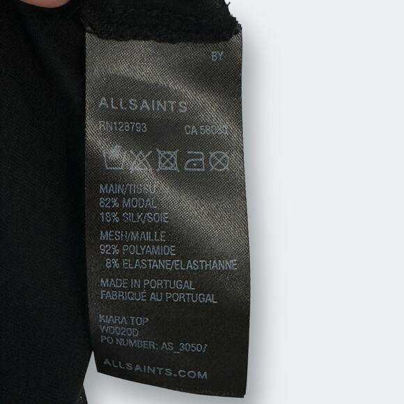 Allsaints Black Mesh Long Sleeve Open Back Shirt Womens Size 4 - Picture 6 of 6